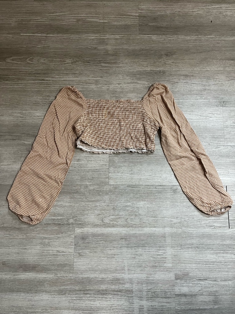 Japna off Shoulder Cropped Top Size S Tan Cottagecore Flutter Sleeve Feminine